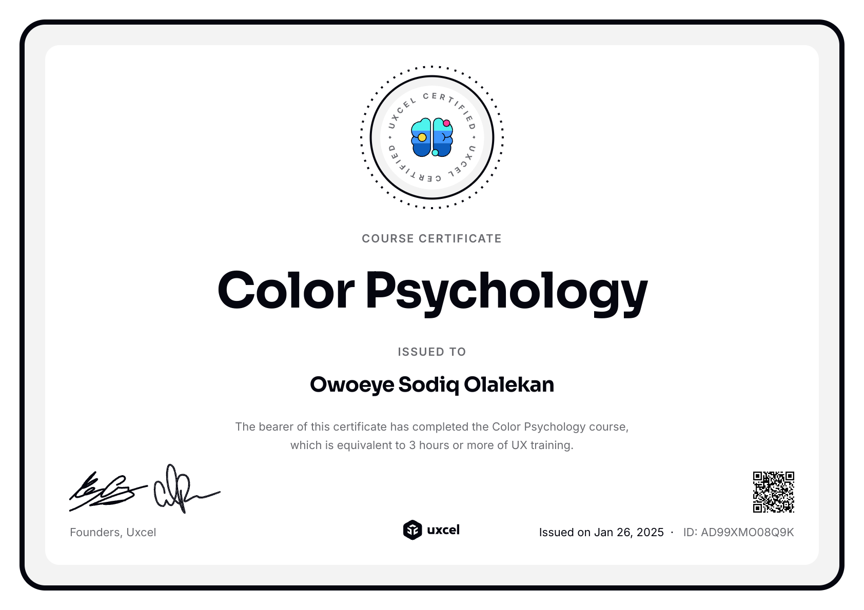 Owoeye Sodiq Olalekan's certificate
